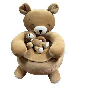 Teddy Bear Shaped Plush Stuffed Chair Soft The Brass Key Brown w/ Mini Teddy Toy